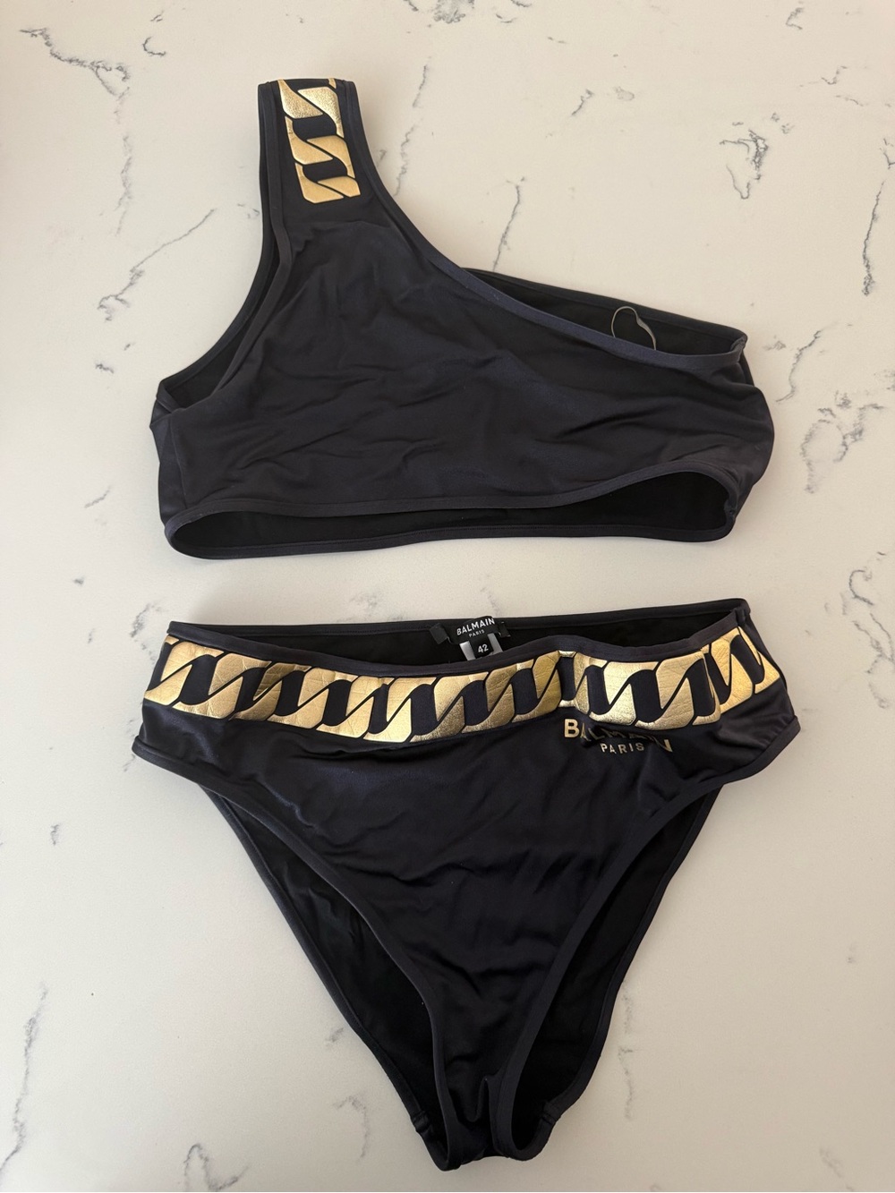 Balmain Black Bikini with Gold Chain Trim